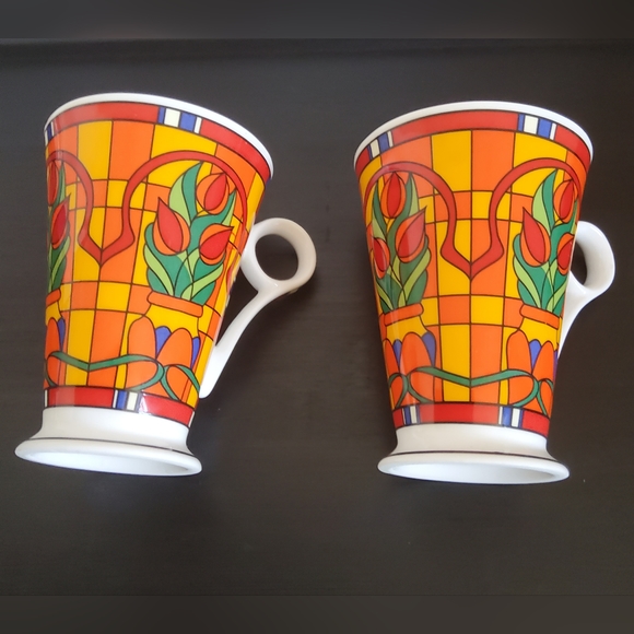 Vintage Art Deco Style Mugs by Wren Fine Bone China England, set of 2 - Picture 4 of 6